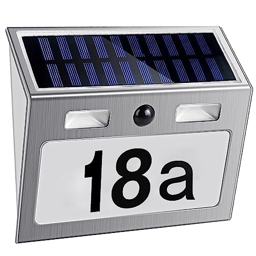 Meision Solarlampen für Außen mit Bewegungsmelder, Solar Beleuchtete Hausnummer mit 7 LEDs, Edelstahl Solarhausnummer IP44 Wasserdicht 120°Beleuchtungswinkel, mit Schalter, Nummern, Buchstaben Meision Solarlampen für Außen mit Bewegungsmelder, Solar Beleuchtete Hausnummer mit 7 LEDs, Edelstahl Solarhausnummer IP44 Wasserdicht 120°Beleuchtungswinkel, mit Schalter, Nummern, Buchstaben