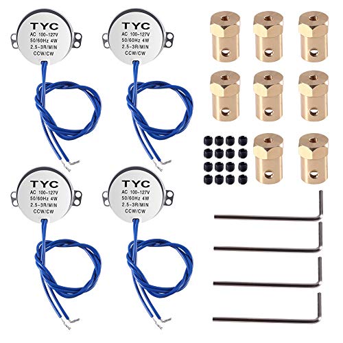 4PCS Synchronous Motor Electric Turntable Motor 100-127 V 50/60 Hz 4W CCW/CW with 7 mm Flexible Coupling Connector for Cup Turner, Cuptisserie Tumbler, Hand-Made School School Project, Model or Guide