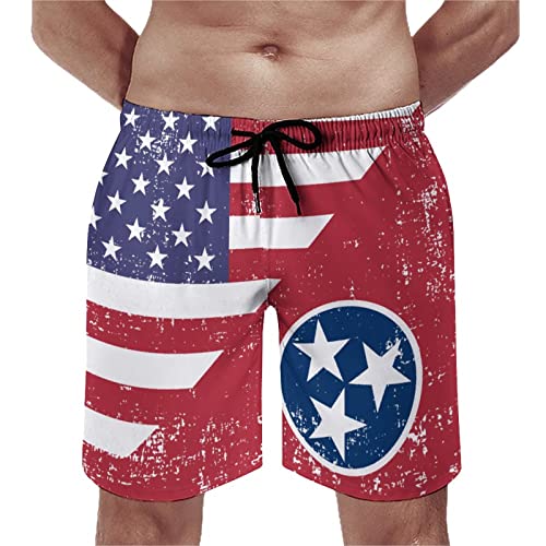 America Tennessee State Flag Men's Swim Trunks Quick Dry Beach Drawstring Shorts Sports Shorts with Pocket