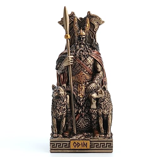 Veronese Design 3 1/2 Inches Norse God All Father Odin Sitting on Throne Miniature Resin Figurine Handpainted Bronze Finish