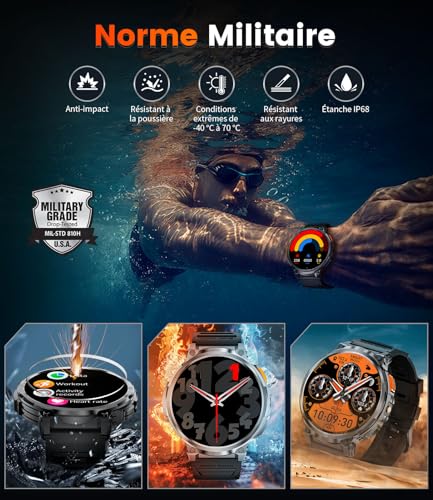 Smartwatch Herren mit Taschenlampe/1.85“ HD Display/730 mAh Akku Telefonfunktion Smart Watch mit 120+ Sportmodi, IP68 Wasserdicht Fitnessuhr with 24/7 Herzfrequenz, SpO2 für Android iOS 3 Gurte – Bild 6