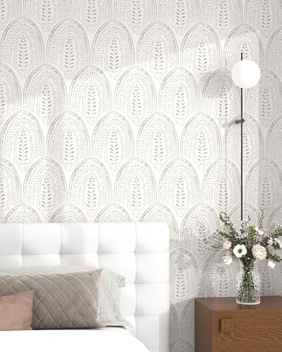 Image of Beige Wallpaper Peel and Stick Wallpaper Boho Contact Paper 17.3''x393''