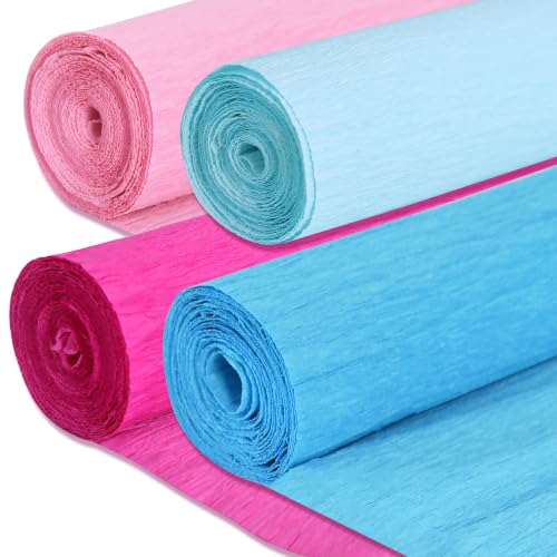 Image of BEISHIDA Pink Blue Crepe Paper Roll, 4 Rolls Crepe Paper Sheet for Craft