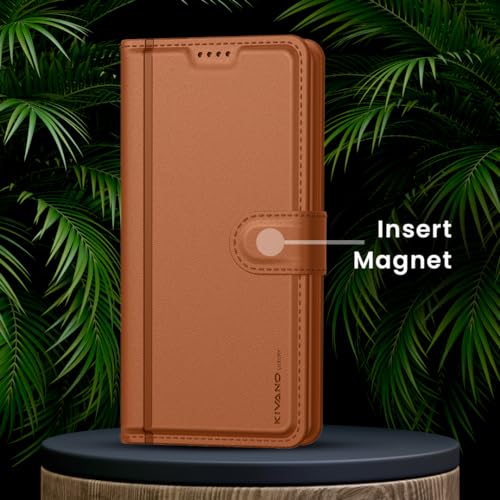 Image of KIVANO LUXE Compatible for Realme Narzo 80 Lite 5G / Realme C73 5G / Realme C75 5G Luxury Handmade Leather Magnetic Flip Folio Case | Card Holder & Kickstand | Slim Protective Cover | Unisex - Brown