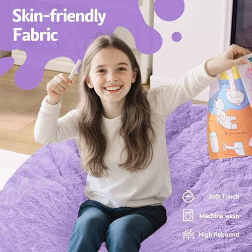 Image of 2FT Bean Bag Chair,Giant Bean Bag Chairs for Adults,Big Bean Bags with Memory Foam Filled, Large Beanbag Chairs with Chevron Plush Cover-Purple