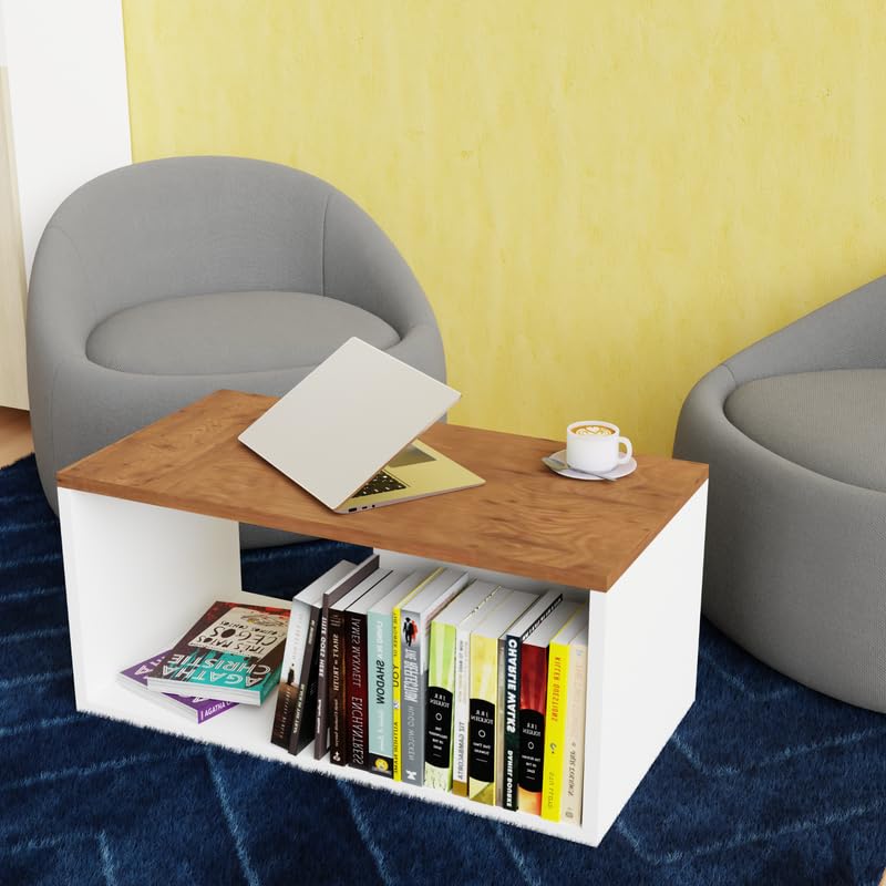 Image of Wooden Coffee Table, White & Cherry Pine, 90x50x45 Cm