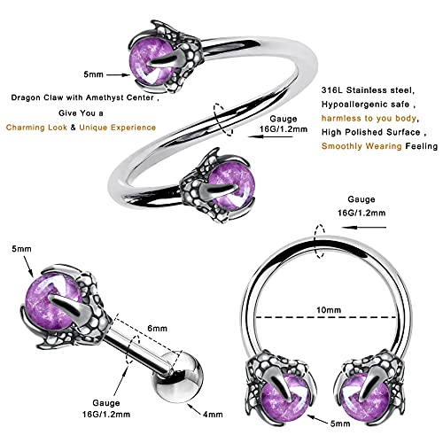 OUFER 3PCS Cartilage Earrings 316L Surgical Steel Mixed Earrings With Dragon Claw Twist Helix Earring Ear Body Piercing Jewelry Tragus Earring by OUFER - Image 3