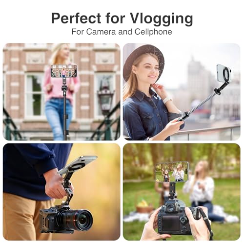 Image of elitehood Magsafe Tripod Mount Adapter with 1 /4 inch Screw & Hot Shoe, Lightweight Compact Cell Phone Tripod Mount for Camera, iPhone Camera Holder with Dual Hinges for iPhone 17 16 15 14 13 Series