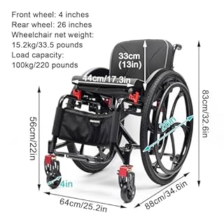 Folding All-Terrain Ultra Lightweight Sports Wheelchair,Aluminum Alloy Wheelchair,Sports Folding Transport Wheelchair,Self-propelled Manual Wheelchairs,Quick Release Rear Wheels(Seat width 44cm/17.3in