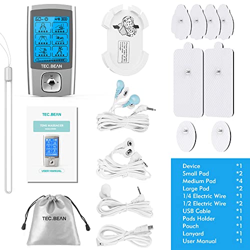 Tec.bean 24 Modes Tens Unit Muscle Stimulator, Rechargeable Tens Machine With 8 Electrode Pads (American Gel), Electric Pulse Massager For Pain Relief Therapy #TOP5