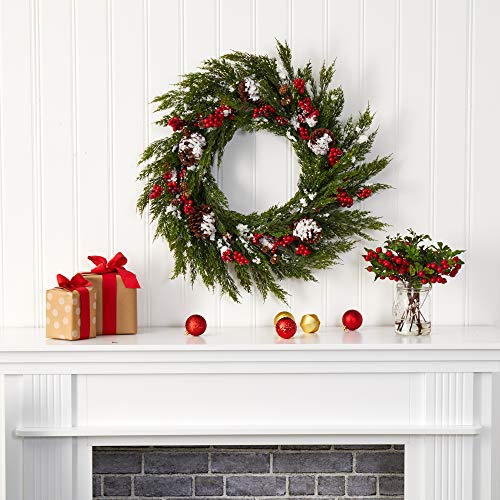 28In. Frosted Cypress With Berries And Pine Cones Artificial Wreath #TOP2