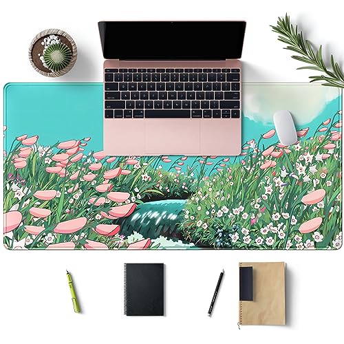 CYZFF Urocza anime kwiatowa mata na biurko szałwiowa zielona duża podkładka pod mysz XL gamingowa podkładka pod mysz kawaii podkładka pod klawiaturę biurko laptop komputer podkładka pod mysz urocza