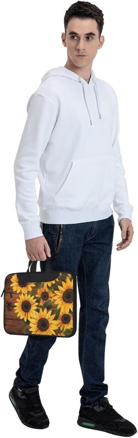 Plant Sunflower Print Laptop Bag Triple Layer Protection Shockproof Crossbody Laptop Shoulder Bag for Men and Women
