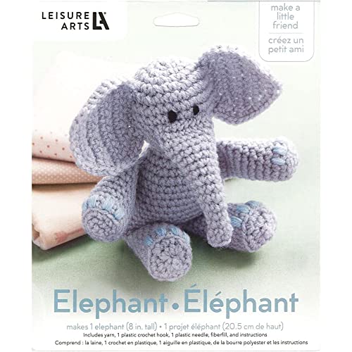 Leisure Arts Little Crochet Friend Animals Crochet Kit With Yarn, Learn To Crochet With This Easy Animal Crochet Kit For The Beginner, From Kids To Adults, Includes Instructions, 8" Amigurumi Elephant #TOP4