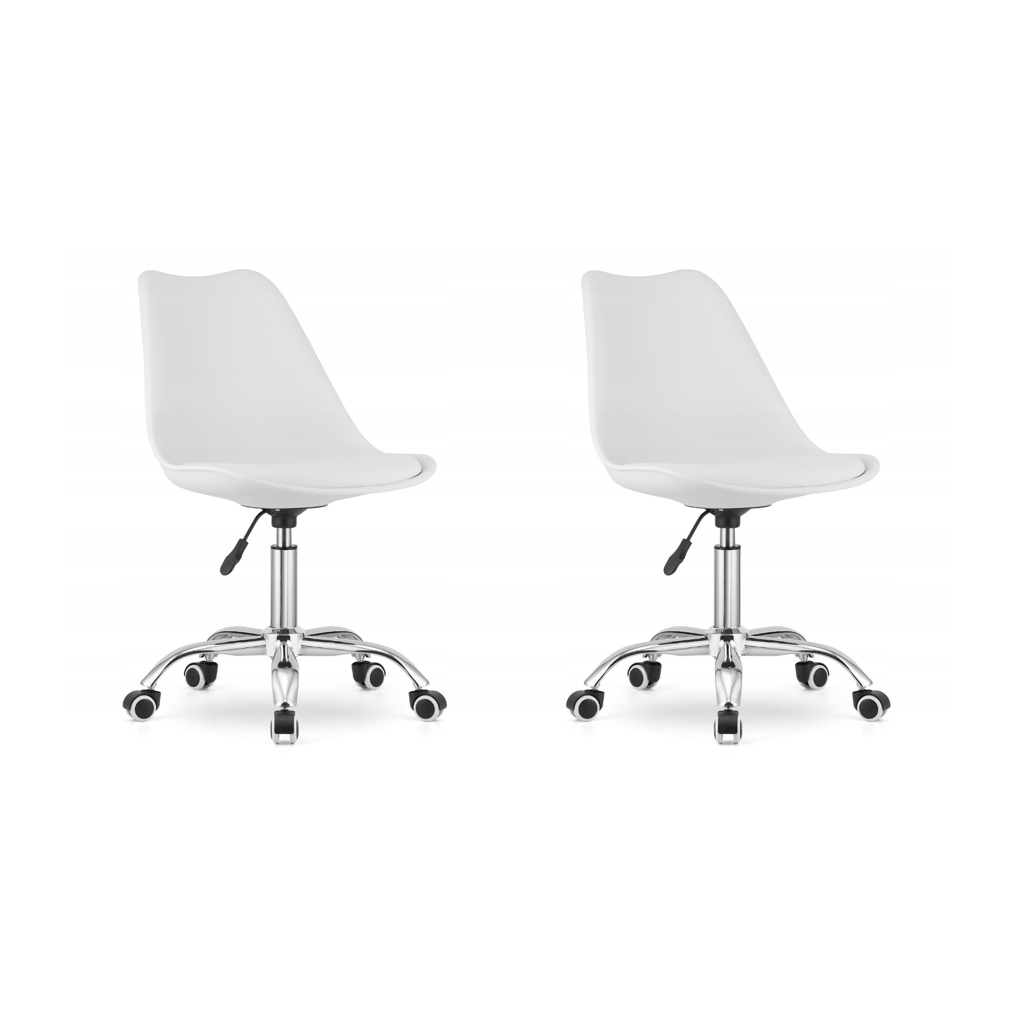 Pack 2 Silla de Oficina Blanca con Ruedas Giratorias, Altura Regulable 70-91 cm, Asiento Acolchado de Espuma y Respaldo Ergonómico, Tapizado PVC Fácil de Limpiar, para Escritorio, Estudio y Trabajo