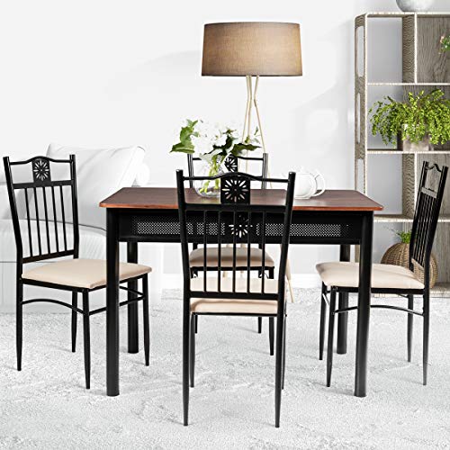 image for TANGKULA 5 Piece Dining Table and Chairs Set Vintage Retro Wood Top Me