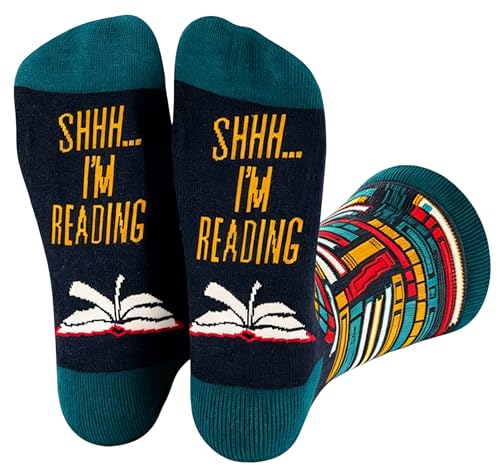 Seelsetudo Book Lovers Gifts - Funny Reading Socks for Men and Women Cute Novelty Socks Gifts for Readers (Gold)