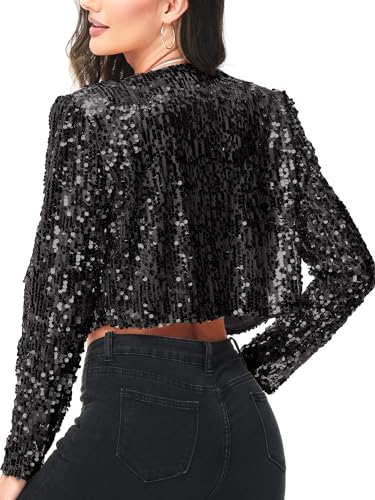 Anna-Kaci Womens Shiny Sequin Long Sleeve Glitter Cropped Blazer Bolero Shrug3