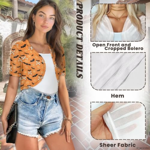 Image of Womens Short Sleeve Bolero Shrug Open Front Knit Cropped Cardigan Shoulder Cover for Dress Cute Casual Knit Cover Up