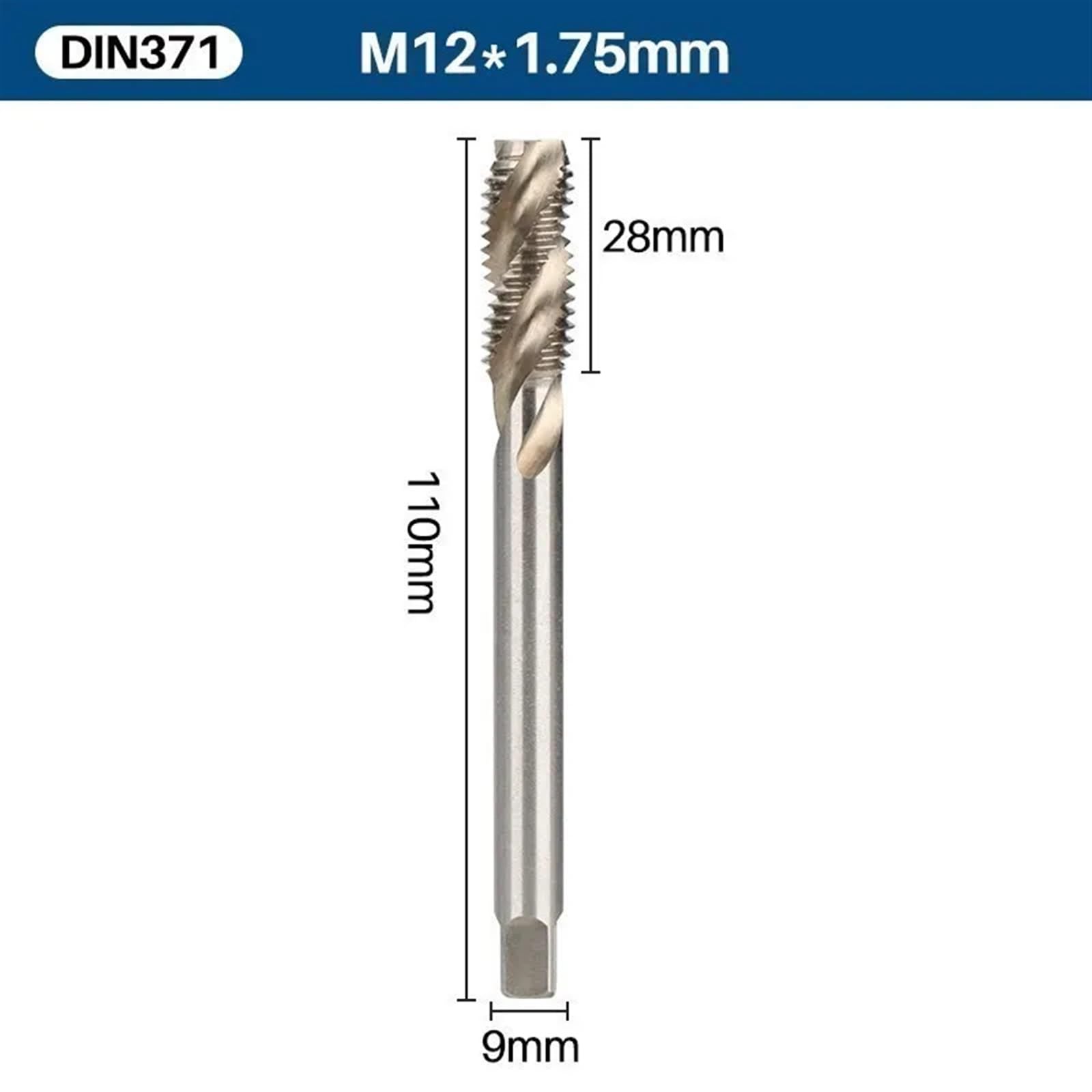 Thread Tap DIN371 Machine Tap M3/M4/M5/M6/M8/M10/M12/M14 Spiral Groove Metric Screw Tap Drill Hand Tools 1Pcs(M12x1.75)