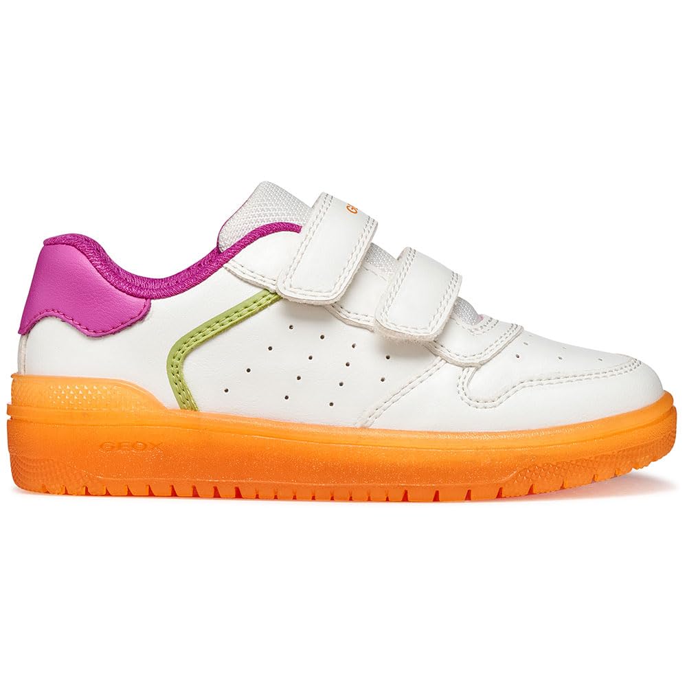 Geox J WASHIBA Girl B Trainers, White/Orange, 34 EU