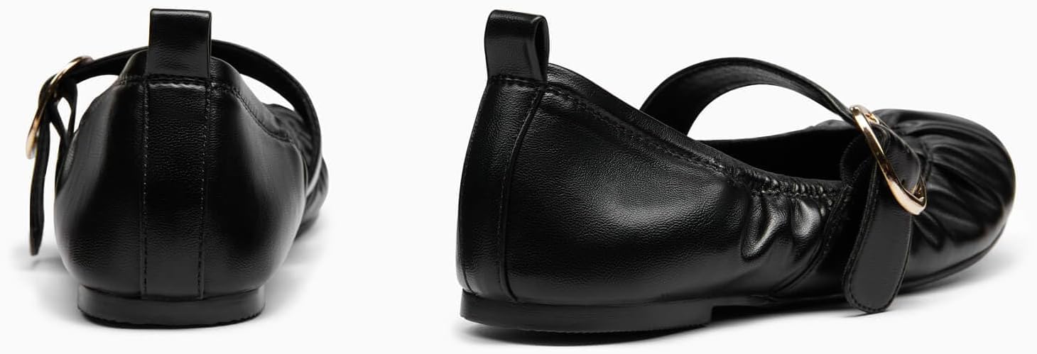 Coutgo Womens Ballet Flats Ruched Round Toe Mary Jane Flats Comfortable Slip On Dressy Shoes - Image 6