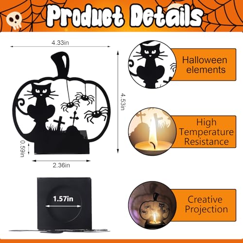 Halloween Shadow Candle Holders Pumpkin Cat Candle Shadow Spooky Metal Candlestick Holders Decorations Vintage Tealight Candle Holders with Shadow for Halloween Party Supplies