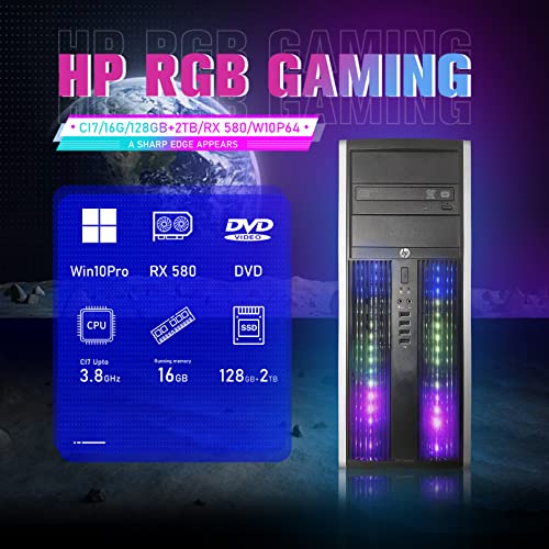 Hp Rgb Gaming Pc Desktop Computer - Intel Quad I7 Up To 3.8Ghz, Radeon Rx 580 8G, 16Gb Memory, 128G Ssd + 2Tb, Rgb Keyboard & Mouse, Dvd, Wifi & Bluetooth, Win 10 Pro (Renewed) #TOP1