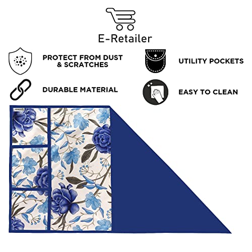 Image of Polyester 3-Layered Fridge Top Cover /Refrigerator Cover With 6 Utility Pockets (Color-Blue, Size-39x21 Inches)