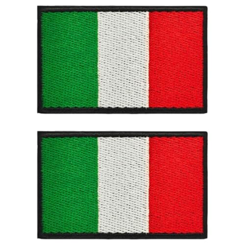 Italy Flag Patch, 2 Pezzi, Bandiera Italiana Italiano Emblema Nazionale Termoadesiva Cucibile Ricamata, toppa con chiusura a strappo, for Military Uniform Tactical Bag Jacket Jeans Hat, Multicolore