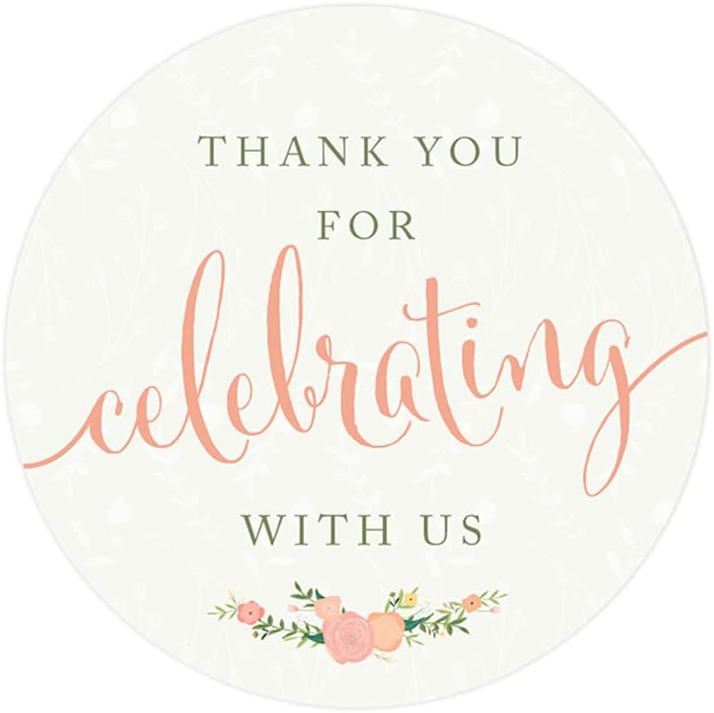 Andaz Press Floral Roses Girl Baby Shower Collection, Round Circle Label Stickers, Thank You for Celebrating with US!, 40-Pack
