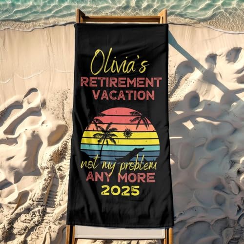 OlapShop Personalized Retirement Beach Towel, Custom Retirement Gift for Teacher Boss or Coworker, Retirement 2026 Pool Towel with Name, Tropical Vacation Beach Towel, Funny Retirement Party Decor