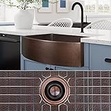 FSW1101 LUXURY 33-INCH HEAVY 12-GAUGE DARK PATINA COPPER FARMHOUSE SINK, INCLUDES ACCS, CURVED FRONT