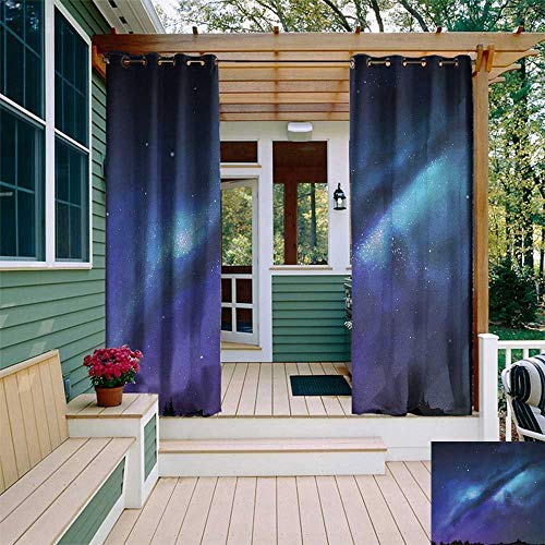 leinuoyi Night, Outdoor Curtain Wall, Milky Way Inspired Nebula Cluster Galaxy Fantastic Cosmos Constellation, Outdoor Patio Curtains W84 x L96 Inch Aqua Dark Blue Black