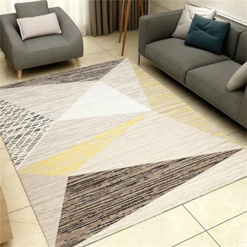 Tapis salon lavable jaune 200x250cm à motif géométrique