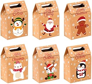 DIYDEC 24pcs Christmas Kraft Gift Boxes,Xmas Goodies Treat Candy Cookies Party Paper Bags Boxes for Christmas Party Favor Decorations