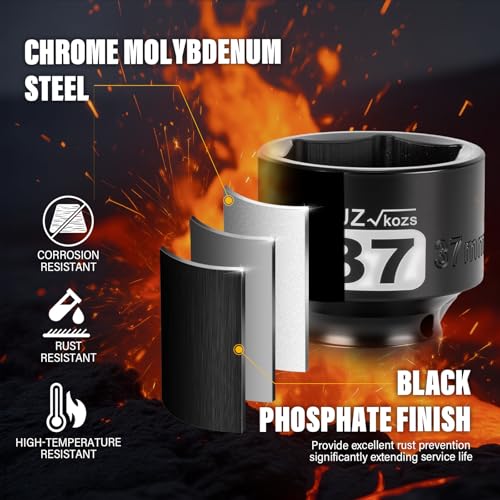 Image of 1 /2 Inch Drive 37mm Shallow Metric Impact Socket,CR-MO,6 Point Radius Corner Design,Square Chamfered Opening,Axle Nut Impact Grade Socket for Easy Removal
