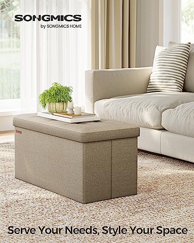 Image of SONGMICS Mazie Collection - 30 Inches Folding Storage Ottoman Bench, Ottoman Foot Rest, End of Bed Bench, Storage Chest, Load 660 lb, for Living Room, Bedroom, Entryway, Camel Brown ULSF047R01