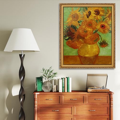 Image of 16x20 Frames Gold Wood 16x20 Picture Frames for Wall | Real Glass, Matted 11x14 or 16 x 20 Photos, Easy Photo Changes, Wall Hanging