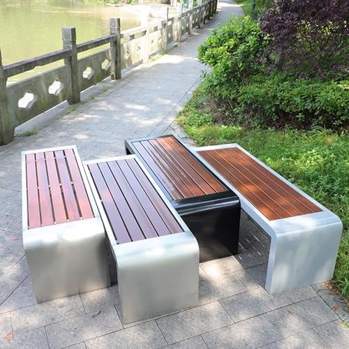 Waterproof Outdoor Bench - Heavy-Duty Galvanized Steel & Wood-Plastic Composite Seating, Pre-Drilled, No Assembly Required, Perfect for Parks, Plazas, Bus Stops (Black, 150x40x45cm)
