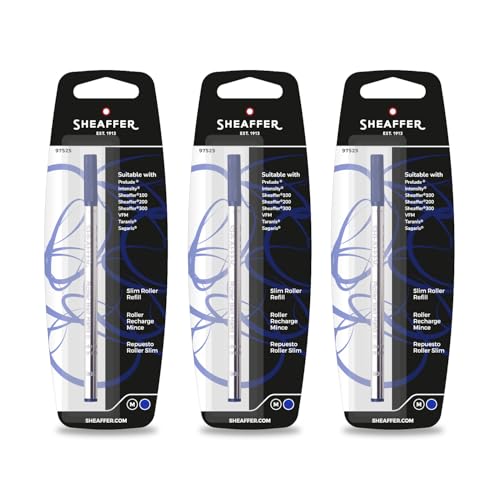 Sheaffer recharge slim bleu medium lot de 3 cartouche roller encre bleue pointe moyenne