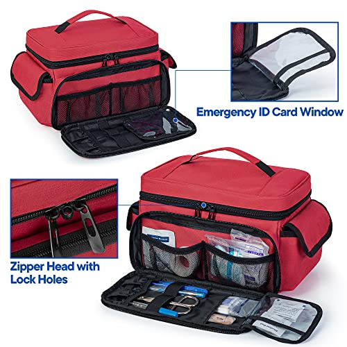 Curmio Empty Medicine Organizer Case, Lockable Medical Supplies Bag With Small Zipper Pouch For Medication, First Aid Kits, Red (Bag Only, Patent Pending) #TOP1