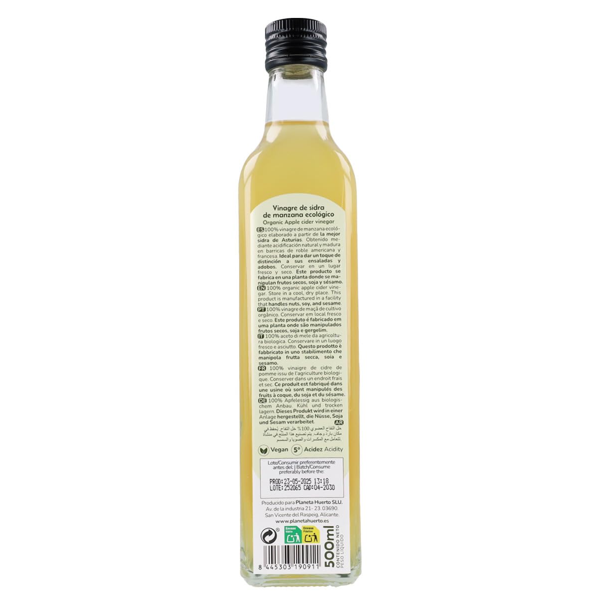 PLANETA HUERTO Pack 6x Vinagre de Sidra de Manzana Sin Filtrar ECO 500 ml