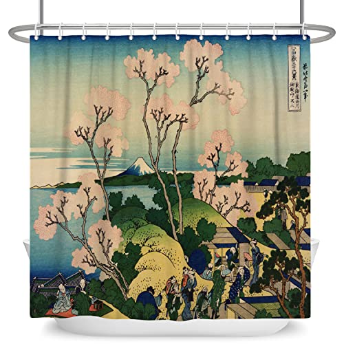 SDOTPMT 122x183cm Japonais Paysage Rideau de Douche Cerise Fleur Ukiyo-e Kanagawa Mont Fuji Orient...
