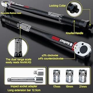 Aurlloct Chiave Dinamometrica 1/2", 20-230 Nm Chiavi Dinamometriche con Prolunga 12.5 cm, per Auto, Pneumatico di Piccoli Elettrodomestici, 6 pezzi