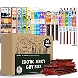 Jerky-n-Spice Exotic Jerky Sticks Gift Box | Snacks Variety Pack for Adults | Exotic Meat Sampler | Beef Jerky Gift Basket for Birthday & Any Occasions | Meat Bouquet Healthy Snack Box | 20 Pack
