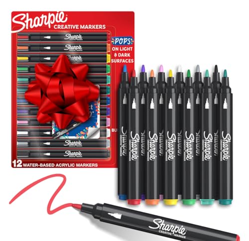 Sharpie Acrylic Creative Markers, Bullet Tip, Vibrant Assorted Colors, Non-Bleeding Water-Based Ink, Stocking Stuffers, Pack of 12