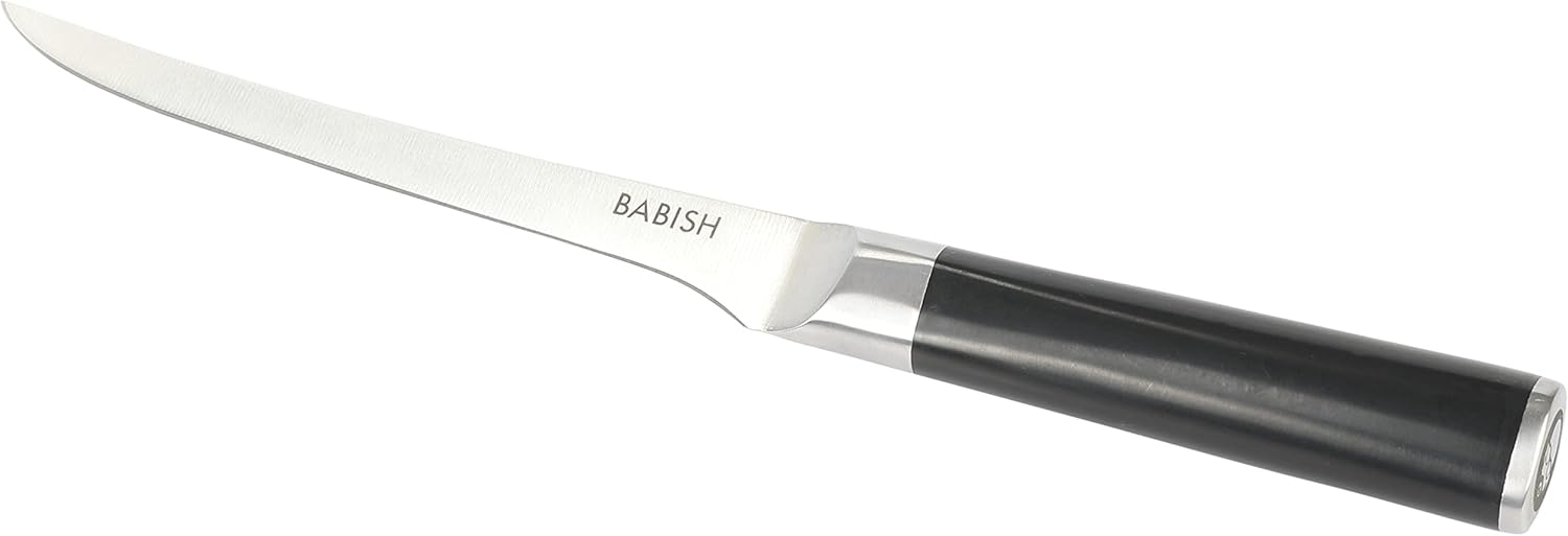 Babish German High-Carbon 1.4116 Steel Cutlery, 3-Piece (Chef Knife, Bread Knife & Pairing Knife) w/Knife Roll & High-Carbon 1.4116 German Steel Cutlery, 8-Inch Boning Knife