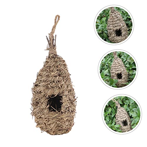 Bcoath 1Pc Oval Bird Nest Outdoor Decor Outdoor Bird Aviary Hand Decor Bird Nesting House Birds Perch Nests Straw Bird House Bird Sleeping House Creative Pet House Straw Woven Shelter Toy #TOP5