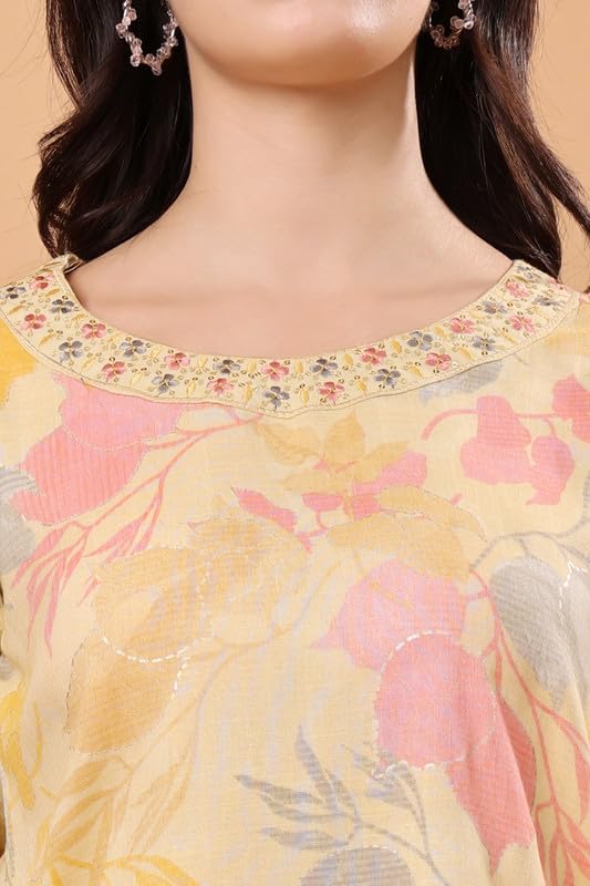 Image of London Hills Women Printed Kurta with Pant Salwar Suit Set || Plazo Kurti Cotton Set